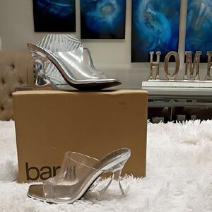 New Bar III Women's Clear Transparent Sculptural Heeled Sandals SZ 6
